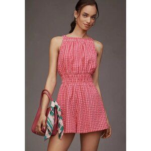 Anthropologie The Somerset Romper Halter Neck Smocked Waist Sleeveless Medium